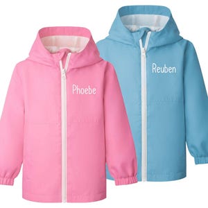 Personalised Kids & Toddlers Rain Coat Custom Text Initials School Nursery Showerproof Jacket