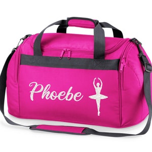 Personalised Name Ballet Dancer Holdall Bag Pink/White Glitter