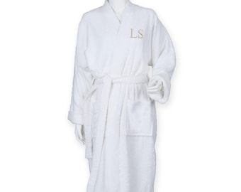 Embroidered Personalised Initials Terry Towelling Robe Custom Text Name Monogram Unisex Spa Dressing Gown