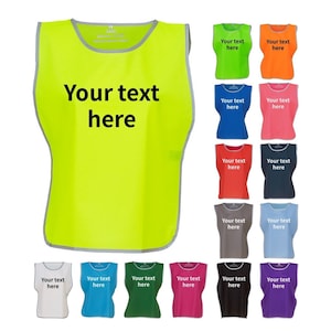 Kids & Adults Personalised Text Hi-Vis Tabard Reflective Sports Team Waistcoat Safety Vest