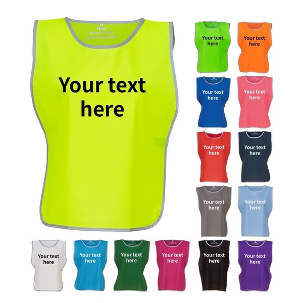 Kids & Adults Personalised Text Hi-Vis Tabard Reflective Sports Team Waistcoat Safety Vest