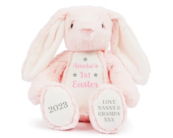 Baby's First Easter Personalised Name Pink Bunny Rabbit Plush Cuddly Toy