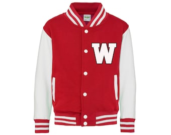 Kids "W" Red & White Letterman Varsity Jacket