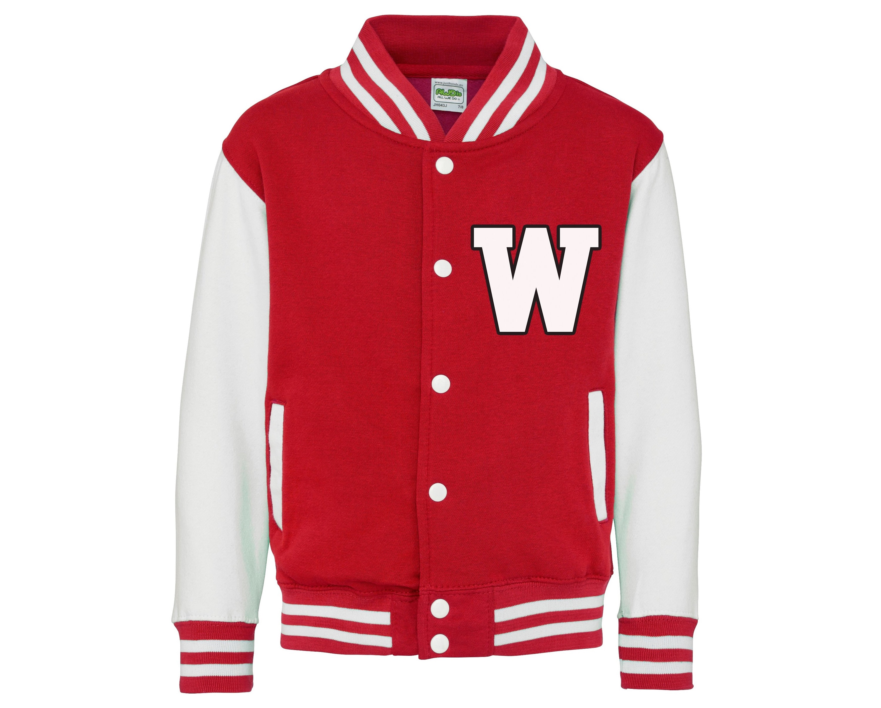 Personalised Red Varsity Jacket With Yellow Letter and White 