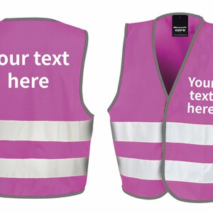 Gepersonaliseerde tekst voor kinderen Hi-Vis gilet Reflecterend veiligheidsvest Pink