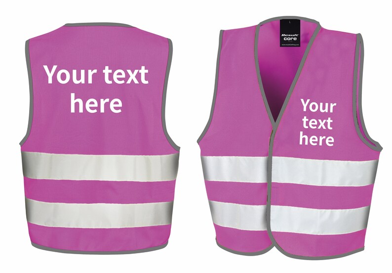 Children's Personalised Text Hi-Vis Waistcoat Reflective Safety Vest Pink