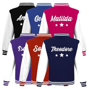 Kids Personalised Name Baseball Stars Varsity Jacket Childrens Custom Letterman College Baseball