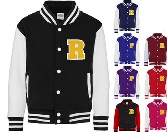 Kids Personalised Initial Yellow Felt Patch Varsity Jacket