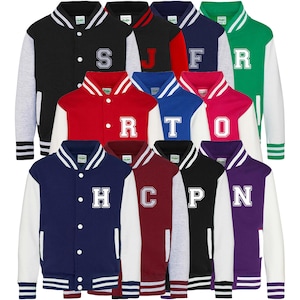 Personalised Initials Kids Varsity Jacket Childrens Custom Name Letterman College Baseball