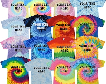 Personalised Tie Dye T-Shirt Glittery Custom Your Text Design Retro Festival Hippy Rave Tee
