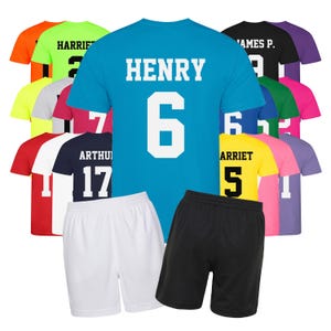 Kids Personalised Football Shirt & Shorts Sports Kit Custom Initials Team Name Number