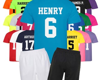 Kids Personalised Football Shirt & Shorts Sports Kit Custom Initials Team Name Number