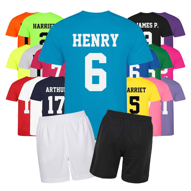 Kids Personalised Football Shirt & Shorts Sports Kit Custom Initials Team Name Number zdjęcie 1