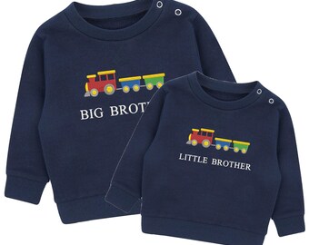Embroidered Train Big & Little Brother Boys Sustainable Sweatshirts Navy Toddler Kids New Matching Siblings