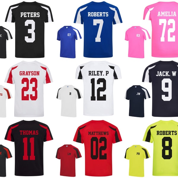 Kids Personalised Football Name & Number Sports T-Shirt
