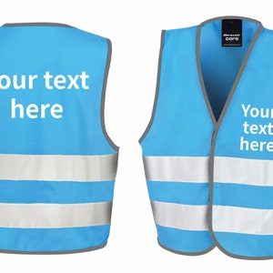 Children's Personalised Text Hi-Vis Waistcoat Reflective Safety Vest Sky Blue