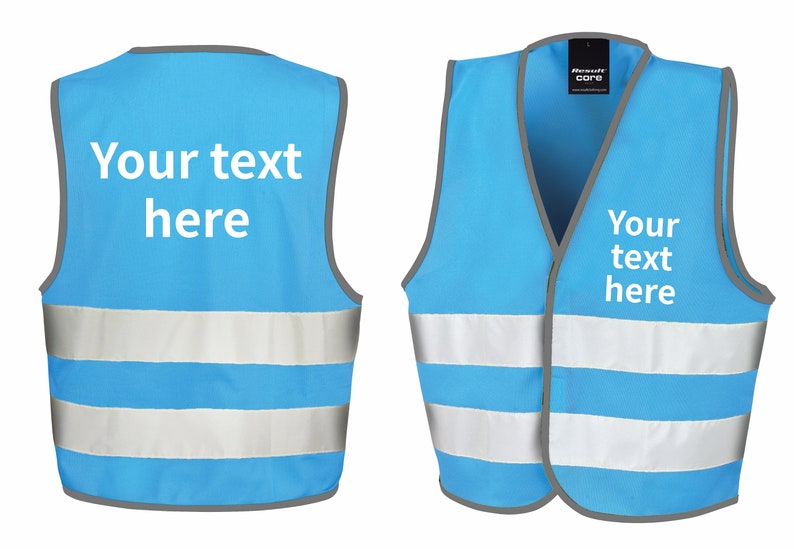 Children's Personalised Text Hi-Vis Waistcoat Reflective Safety Vest Sky Blue