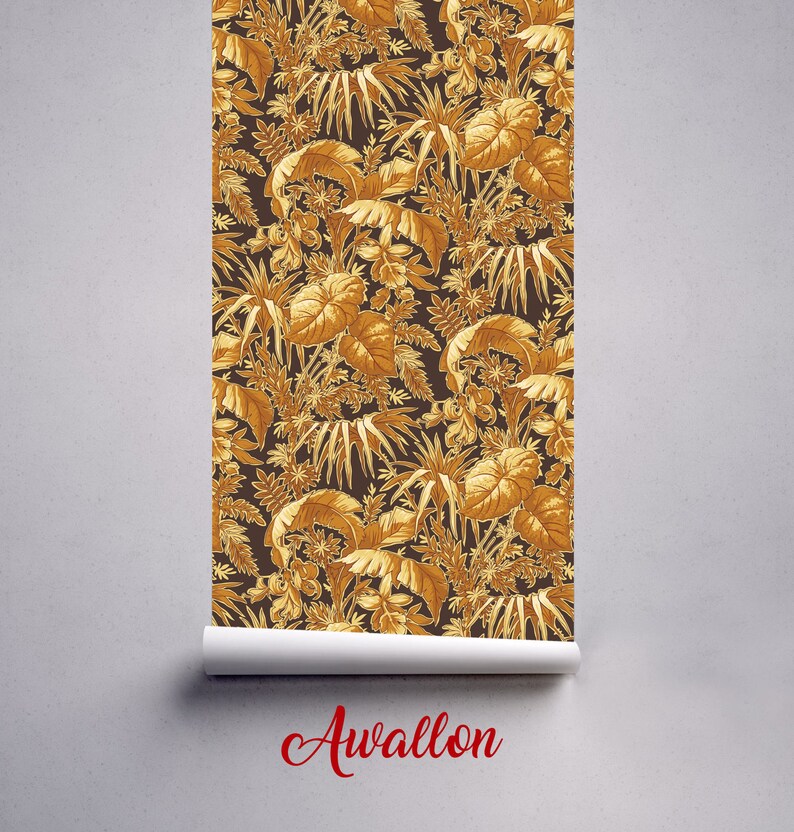 Vintage gold floral wallpaper / floral wallpaper / easy Etsy