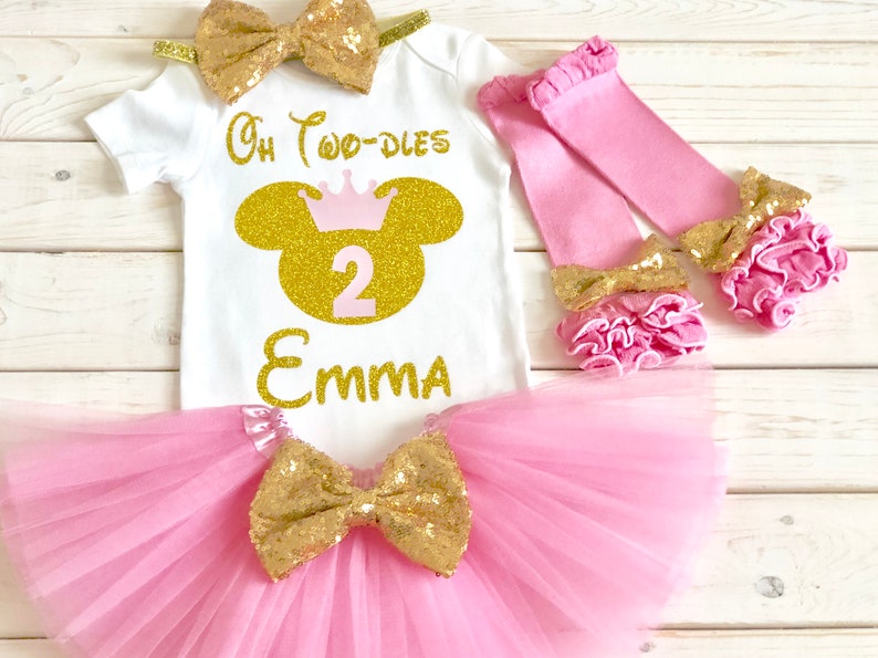Minnie Mouse 2nd Second Birthday Girl Tutu Outfit Shirt Headband Baby Pink