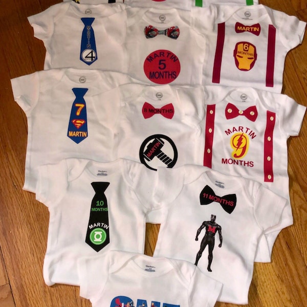 Milestone, Milestone Bodysuit Set, Boys, Superhero, Baby Shower Gift, Baby Set