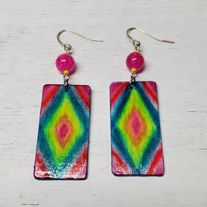 Multi-color Diamond Design Rectangular Earrings