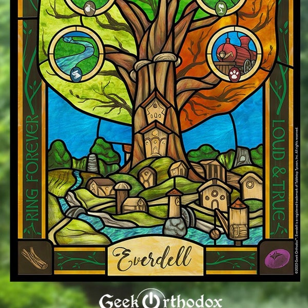 Everdell official Evertree artwork - Icon style  Stained Glass window cling