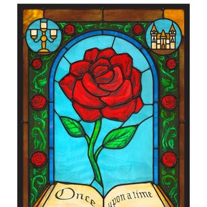 Fairy Tales: Beauty & the Beast &quot;Rose&quot; - Stained Glass window cling