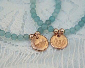 Sisters oder Familiy Armband jadeperlen blau,  Geschenk für Freundin, Weihnachtsgeschenk