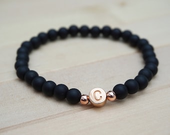 Initialen Armband in schwarz mit roségold  Personalisiert,  Geschenk für Frauen, friendship bracelet, Partnerarmband, Weihnachtsgeschenk