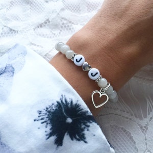 Initials bracelet jade beads silver, gift for women, friendship bracelet, partner bracelet, gift for girlfriend, Christmas gift