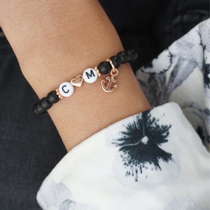 Friendship bracelet with initials jade beads black, gift for women, friendship bracelet, partner bracelet, Christmas gift