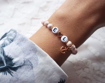 Friendship bracelet with initials and anchor pendant, Personalized, Gift for women, Partner bracelet, Valentine's Day
