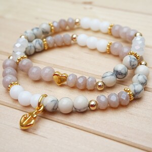 Armband Set in weiß/Nude Gold, Geschenk für Freundin, Weihnachtsgeschenk Bild 2