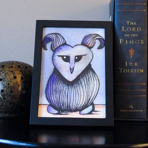 Onion Owl #1, Professional Art Print, Fantastical Creature, Unique, Horns, Critter, Hybrid