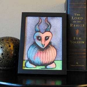 Onion Owl #2, Professional Art Print, Fantastical Creature, Unique, Horns, Critter, Hybrid