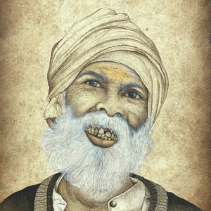 Sarjana Handicrafts Pintura en miniatura fina de retrato de hombre pobre viejo, obra de arte de retrato hecha a mano, decoración del hogar, obra de arte fina sin marco