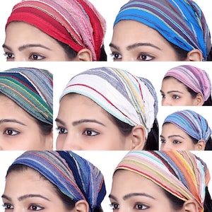 Sarjana Handicrafts Lot 10 Pieces Womens Mens Cotton Headband Striped Hairband Unisex Bandana