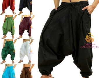 Sarjana Handicrafts Pantalon sarouel en coton avec poches solides pour homme et femme, pantalon de yoga unisexe, pantalon décontracté, pantalon hippie baggy boho, pantalon Drop Cotch