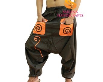 Cotton Harem Pants: Unisex Brown Hippie Yoga Trousers