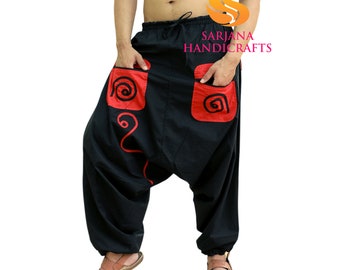 Cotton Harem Pants: Unisex Black Yoga Trousers with Pockets