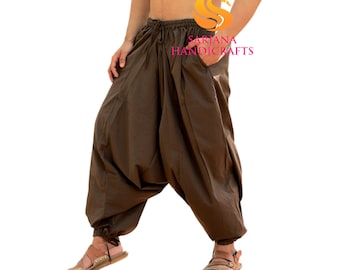 Cotton Harem Pants: Unisex Brown Yoga Trousers