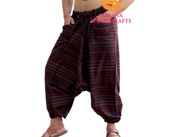 Striped Cotton Harem Pants: Unisex Hippie Yoga Trousers