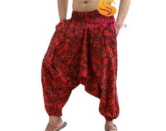 Sarjana Handicrafts Mannen Vrouwen Katoen Bedrukte Zakken Rode Harembroek, Unisex Yoga Broek, Casual Broek, Hippie Baggy Drop Cotch Broek