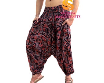 Printed Cotton Harem Pants: Unisex Hippie Yoga Trousers