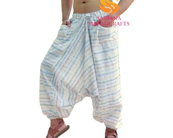 Striped Cotton Harem Pants: Unisex Hippie Yoga Trousers