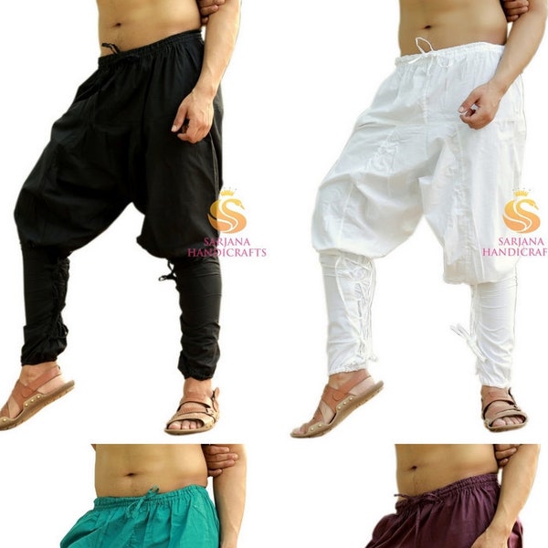 Sarjana Handicrafts Men Women Cotton Solid Pockets Harem Pants, Dhoti Pants, Unisex Yoga Pants Casual Trousers, Hippie Baggy Drop Cotch Pant