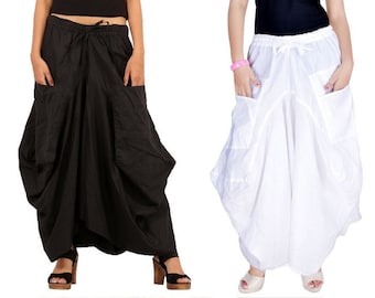 Sarjana Handicrafts Women Cotton Skirt Solid Pockets Free Size Hippie Afghani Ethnic Solid Skirts Casual Comfy Skirt