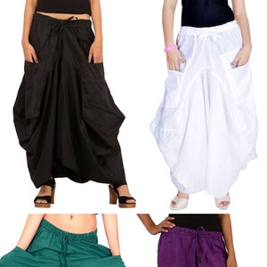 Sarjana Handicrafts Women Cotton Skirt Solid Pockets Free Size Hippie Afghani Ethnic Solid Skirts Casual Comfy Skirt