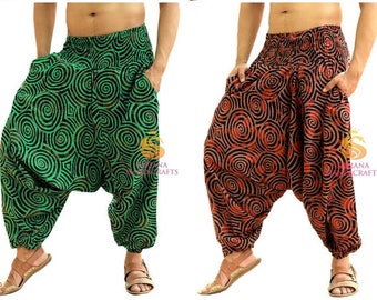 Sarjana Handicrafts Uomo Donna Cotone Tasche Stampate Pantaloni Harem, Pantaloni Yoga Unisex, Pantaloni Casual, Pantaloni Hippie Baggy Boho Drop Cotch