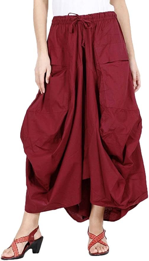 Sarjana Handicrafts Women's Cotton Afghani Hippie Skirt | Sea Green, Elastic Waist With Drawstring, 34" Length, Free Size Fits Up To 40" Waist